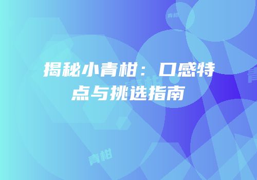 揭秘小青柑：口感特点与挑选指南