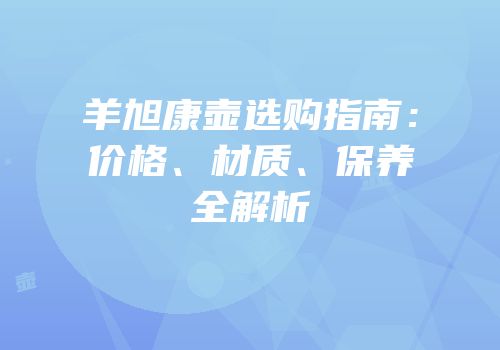 羊旭康壶选购指南：价格、材质、保养全解析