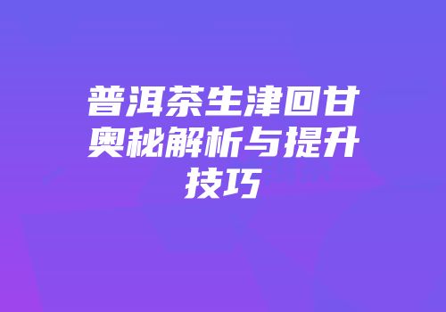 普洱茶生津回甘奥秘解析与提升技巧