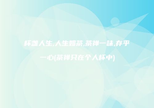 杯盏人生,人生如茶,茶禅一味,存乎一心(茶禅只在个人杯中)