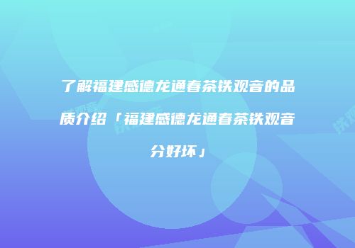 了解福建感德龙通春茶铁观音的品质介绍「福建感德龙通春茶铁观音分好坏」
