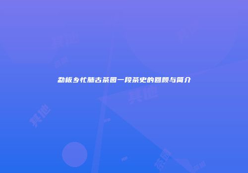 勐板乡忙肺古茶园一段茶史的回顾与简介