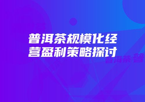 普洱茶规模化经营盈利策略探讨