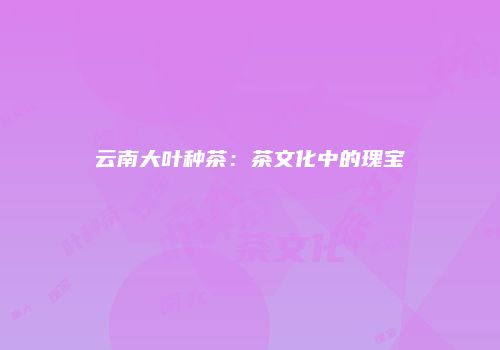 云南大叶种茶：茶文化中的瑰宝