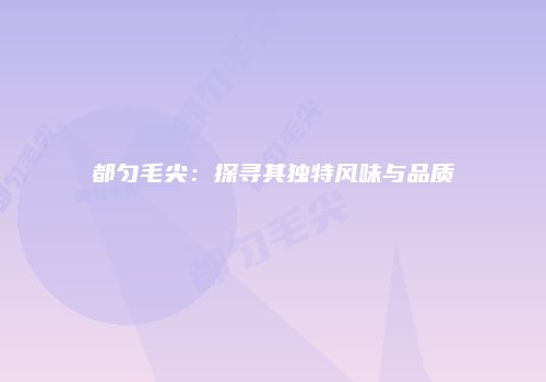 都匀毛尖：探寻其独特风味与品质