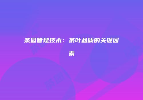 茶园管理技术：茶叶品质的关键因素