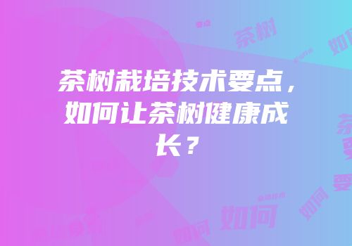茶树栽培技术要点，如何让茶树健康成长？