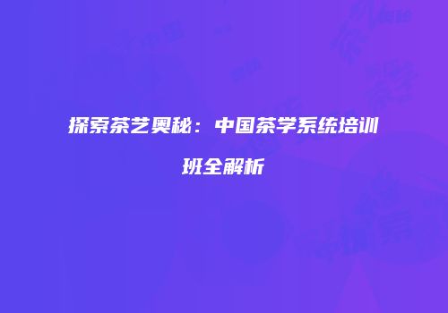 探索茶艺奥秘：中国茶学系统培训班全解析
