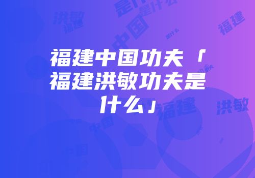 福建中国功夫「福建洪敏功夫是什么」