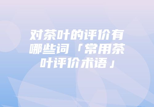对茶叶的评价有哪些词「常用茶叶评价术语」
