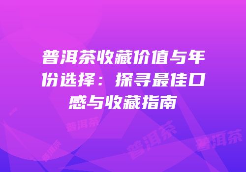 普洱茶收藏价值与年份选择：探寻最佳口感与收藏指南