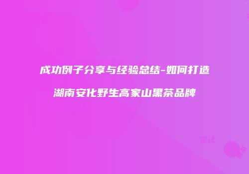 成功例子分享与经验总结-如何打造湖南安化野生高家山黑茶品牌