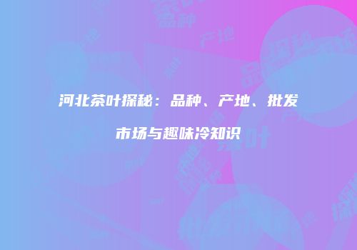 河北茶叶探秘：品种、产地、批发市场与趣味冷知识