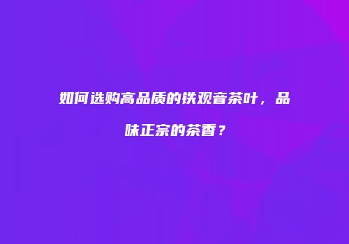 如何选购高品质的铁观音茶叶，品味正宗的茶香？