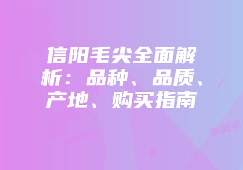 信阳毛尖全面解析：品种、品质、产地、购买指南