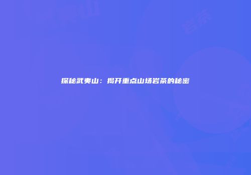 探秘武夷山：揭开重点山场岩茶的秘密