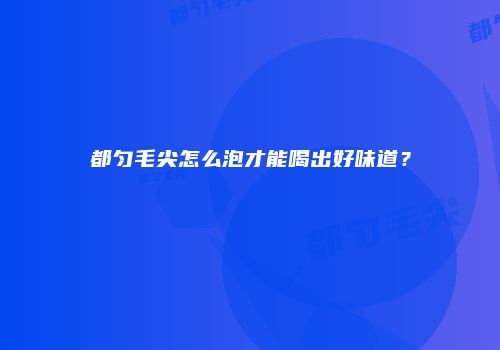 都匀毛尖怎么泡才能喝出好味道？