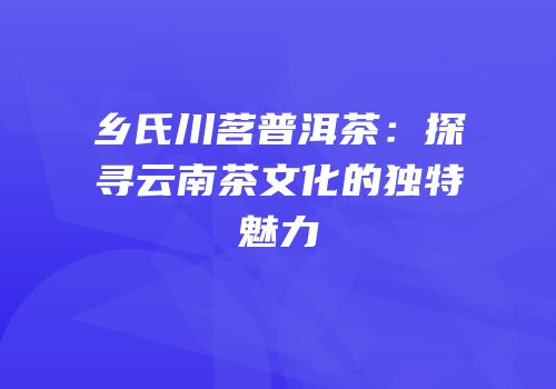 乡氏川茗普洱茶：探寻云南茶文化的独特魅力