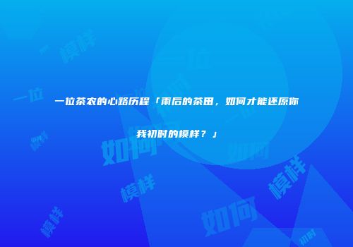 一位茶农的心路历程「雨后的茶田，如何才能还原你我初时的模样？」