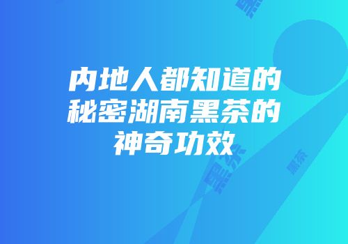 内地人都知道的秘密湖南黑茶的神奇功效