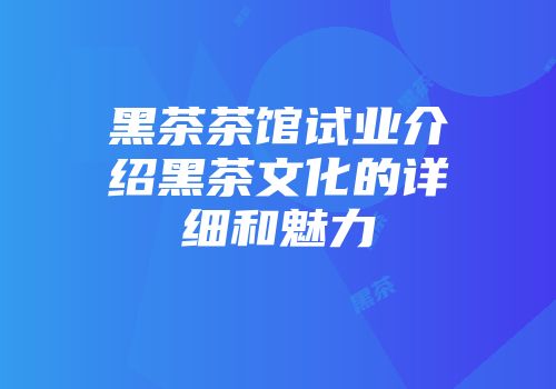 黑茶茶馆试业介绍黑茶文化的详细和魅力
