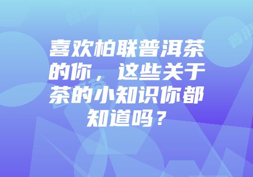 喜欢柏联普洱茶的你，这些关于茶的小知识你都知道吗？