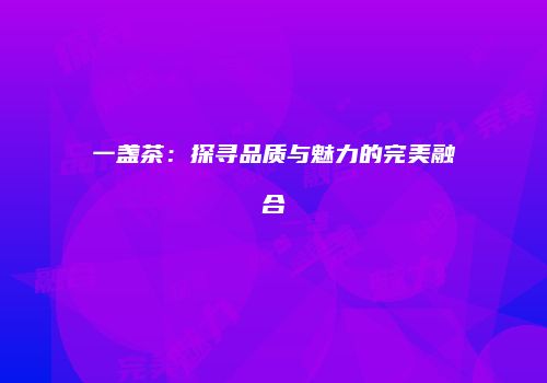 一盏茶：探寻品质与魅力的完美融合