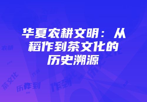 华夏农耕文明：从稻作到茶文化的历史溯源