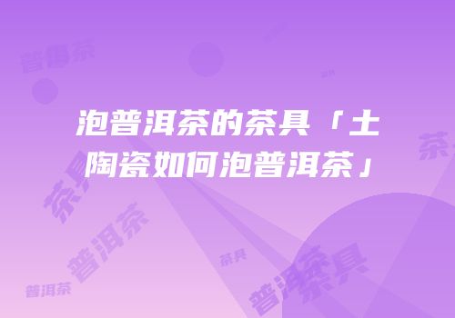 泡普洱茶的茶具「土陶瓷如何泡普洱茶」