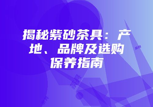 揭秘紫砂茶具：产地、品牌及选购保养指南