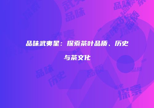 品味武夷星：探索茶叶品质、历史与茶文化