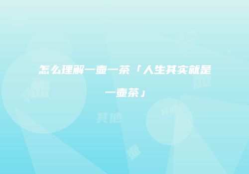 怎么理解一壶一茶「人生其实就是一壶茶」