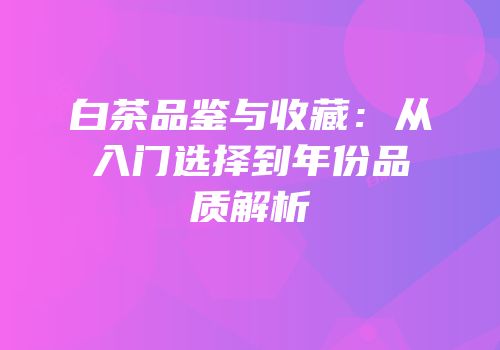 白茶品鉴与收藏：从入门选择到年份品质解析