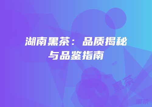 湖南黑茶：品质揭秘与品鉴指南