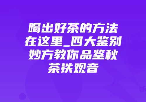 喝出好茶的方法在这里_四大鉴别妙方教你品鉴秋茶铁观音