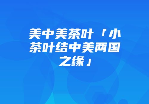 美中美茶叶「小茶叶结中美两国之缘」