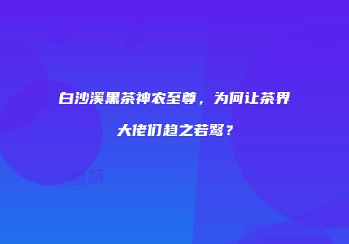 白沙溪黑茶神农至尊，为何让茶界大佬们趋之若鹜？