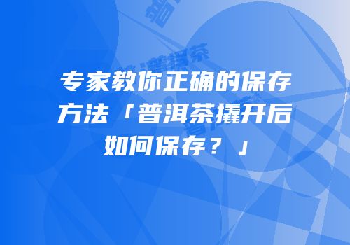 专家教你正确的保存方法「普洱茶撬开后如何保存？」