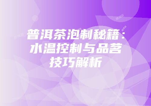 普洱茶泡制秘籍：水温控制与品茗技巧解析