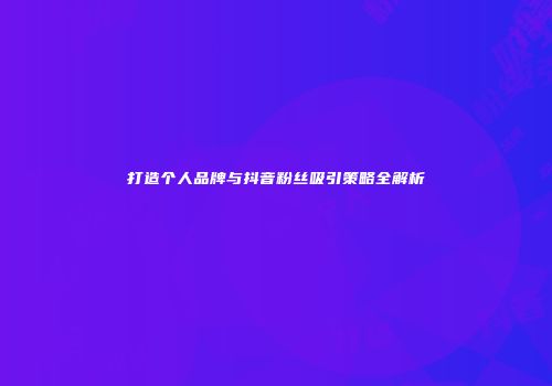打造个人品牌与抖音粉丝吸引策略全解析