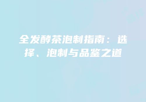 全发酵茶泡制指南：选择、泡制与品鉴之道