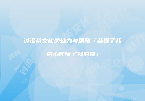讨论茶文化的魅力与精髓「茶懂了我的心你懂了我的茶」