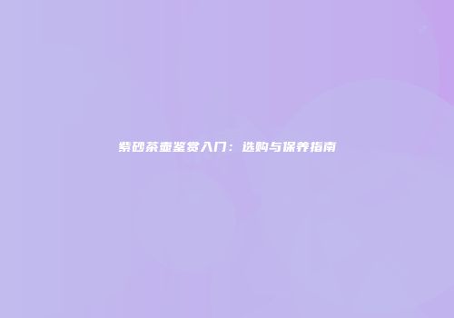 紫砂茶壶鉴赏入门：选购与保养指南
