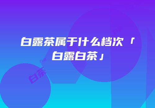 白露茶属于什么档次「白露白茶」