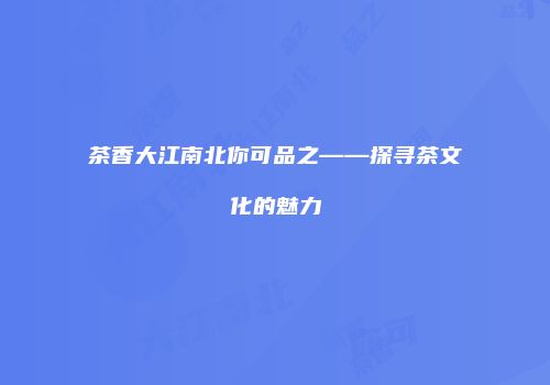 茶香大江南北你可品之——探寻茶文化的魅力