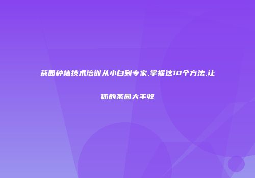 茶园种植技术培训从小白到专家,掌握这10个方法,让你的茶园大丰收