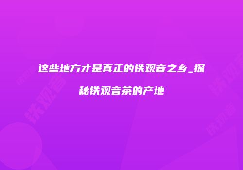 这些地方才是真正的铁观音之乡_探秘铁观音茶的产地