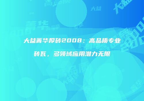 大益菁华厚砖2008：高品质专业砖瓦，多领域应用潜力无限