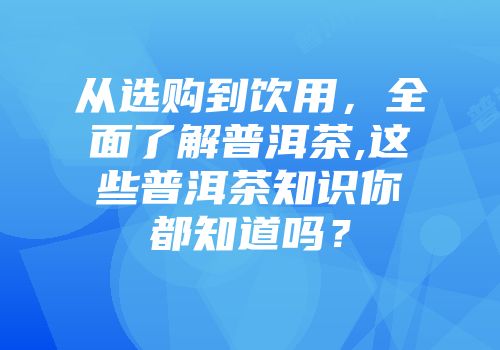从选购到饮用，全面了解普洱茶,这些普洱茶知识你都知道吗？