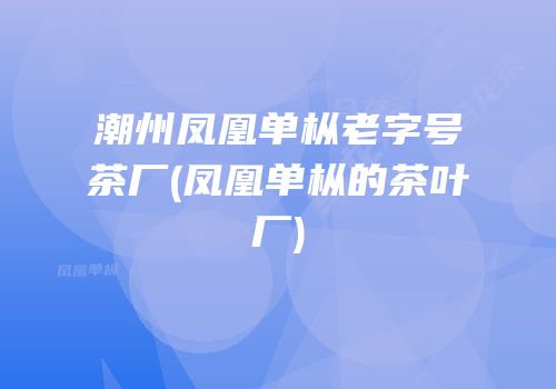 潮州凤凰单枞老字号茶厂(凤凰单枞的茶叶厂)